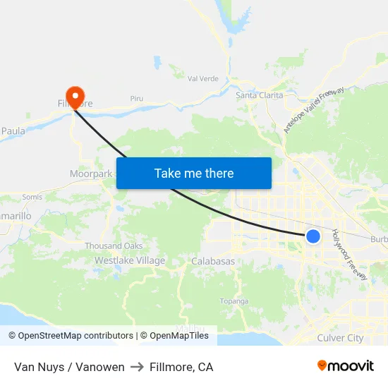 Van Nuys / Vanowen to Fillmore, CA map