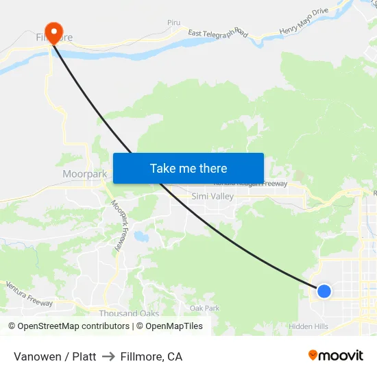 Vanowen / Platt to Fillmore, CA map