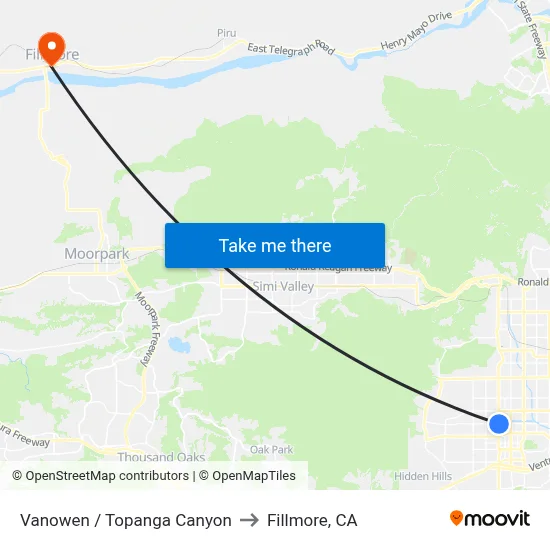 Vanowen / Topanga Canyon to Fillmore, CA map
