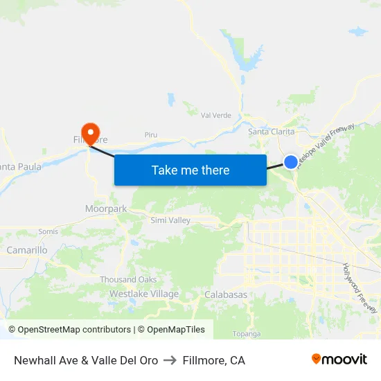Newhall Ave & Valle Del Oro to Fillmore, CA map