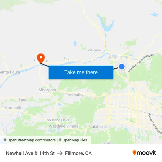 Newhall Ave & 14th St to Fillmore, CA map