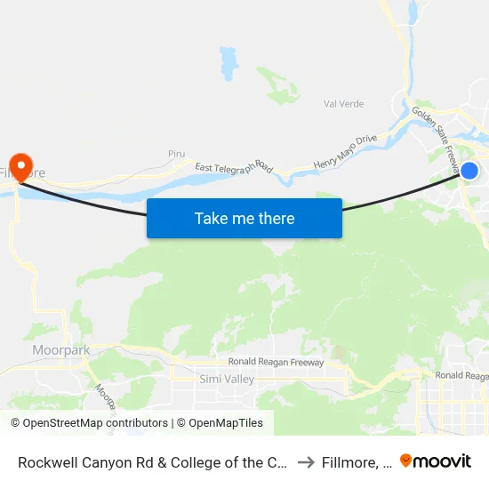 Rockwell Canyon Rd & College of the Canyons to Fillmore, CA map