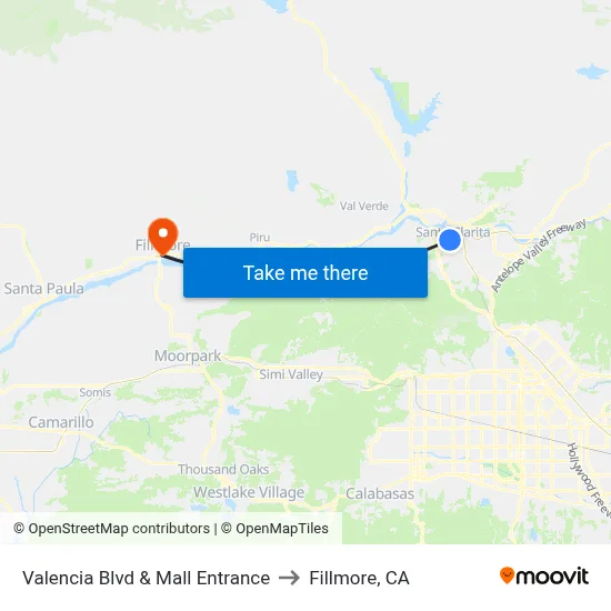 Valencia Blvd & Mall Entrance to Fillmore, CA map