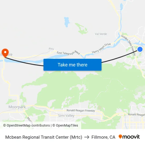 Mcbean Regional Transit Center (Mrtc) to Fillmore, CA map