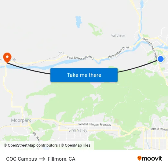 COC Campus to Fillmore, CA map