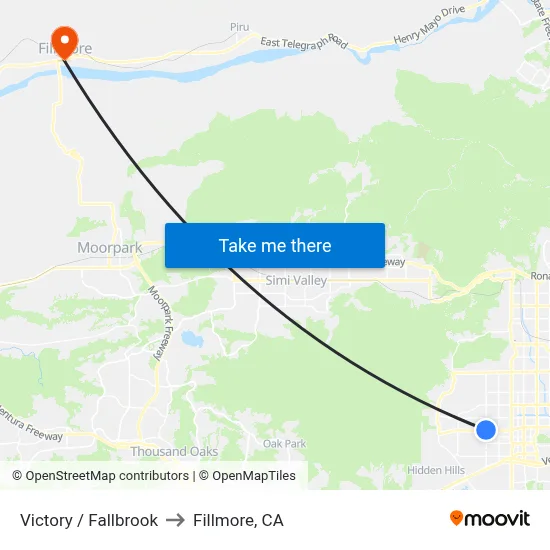 Victory / Fallbrook to Fillmore, CA map