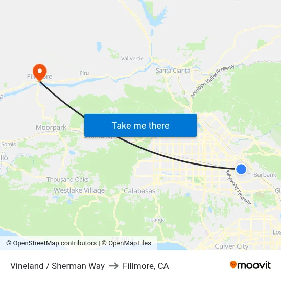Vineland / Sherman Way to Fillmore, CA map