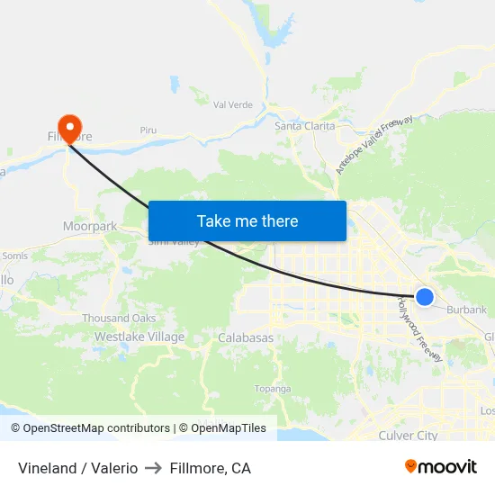Vineland / Valerio to Fillmore, CA map