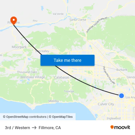 3rd / Western to Fillmore, CA map