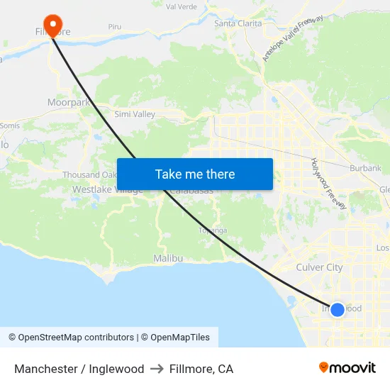 Manchester / Inglewood to Fillmore, CA map