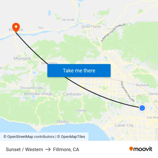 Sunset / Western to Fillmore, CA map