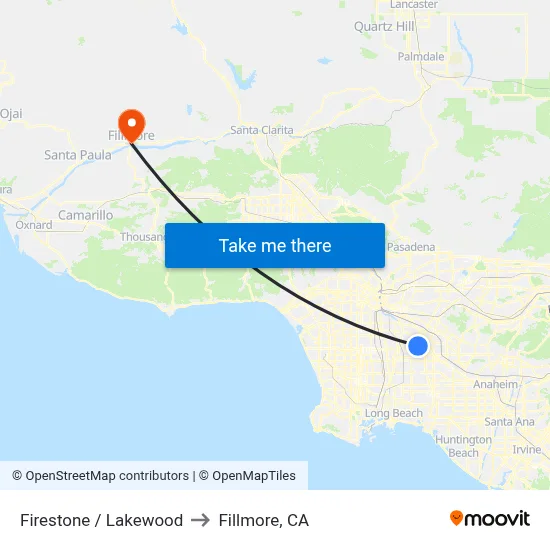 Firestone / Lakewood to Fillmore, CA map