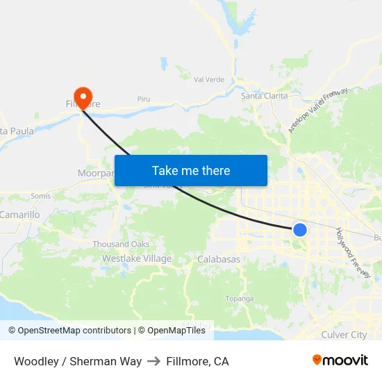 Woodley / Sherman Way to Fillmore, CA map