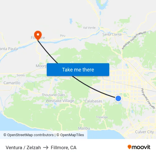 Ventura / Zelzah to Fillmore, CA map