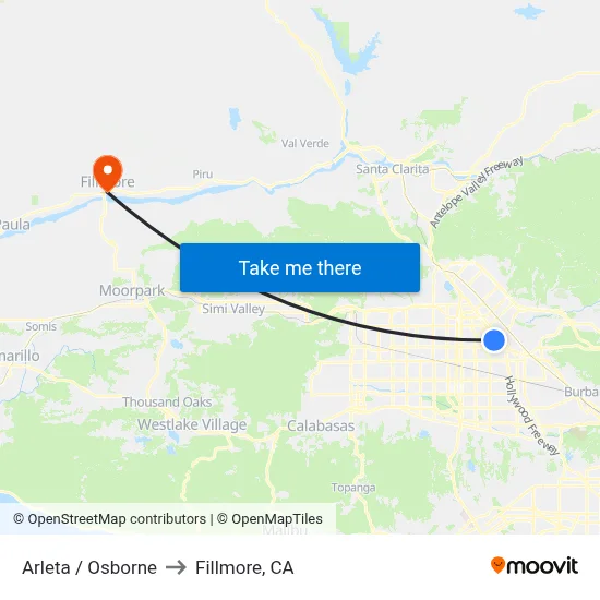 Arleta / Osborne to Fillmore, CA map