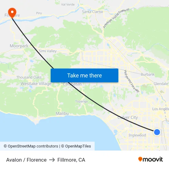 Avalon / Florence to Fillmore, CA map