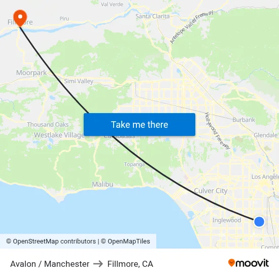 Avalon / Manchester to Fillmore, CA map