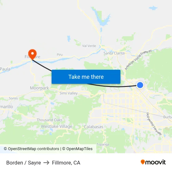 Borden / Sayre to Fillmore, CA map