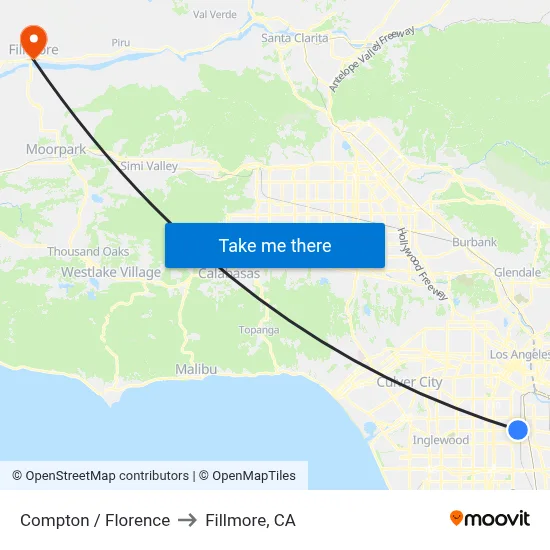 Compton / Florence to Fillmore, CA map
