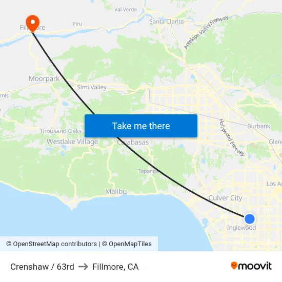 Crenshaw / 63rd to Fillmore, CA map