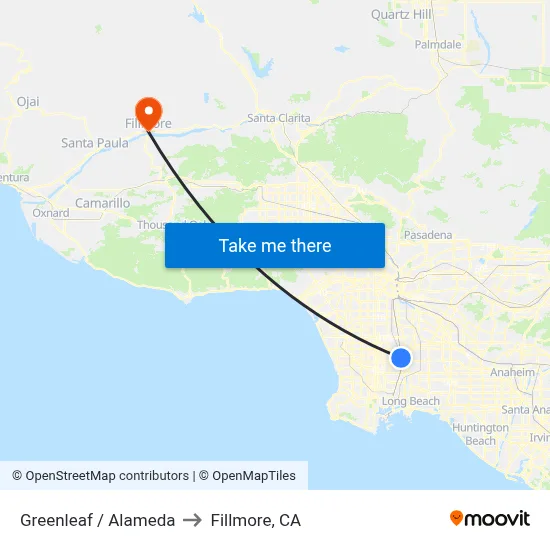 Greenleaf / Alameda to Fillmore, CA map