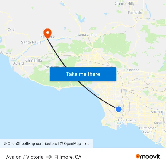 Avalon / Victoria to Fillmore, CA map