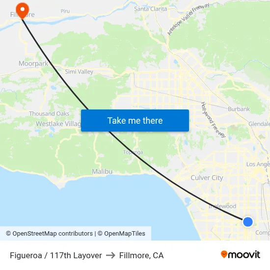 Figueroa / 117th Layover to Fillmore, CA map