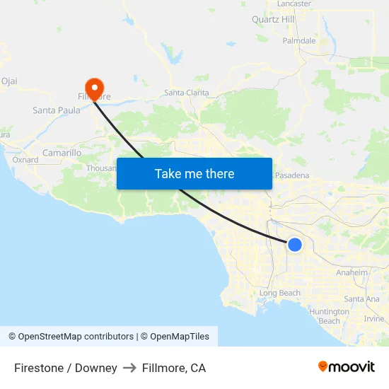 Firestone / Downey to Fillmore, CA map