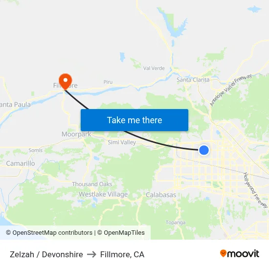 Zelzah / Devonshire to Fillmore, CA map