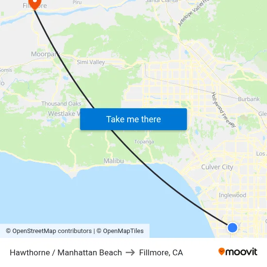 Hawthorne / Manhattan Beach to Fillmore, CA map