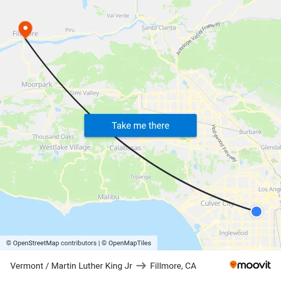 Vermont / Martin Luther King Jr to Fillmore, CA map