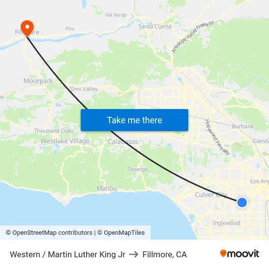 Western / Martin Luther King Jr to Fillmore, CA map