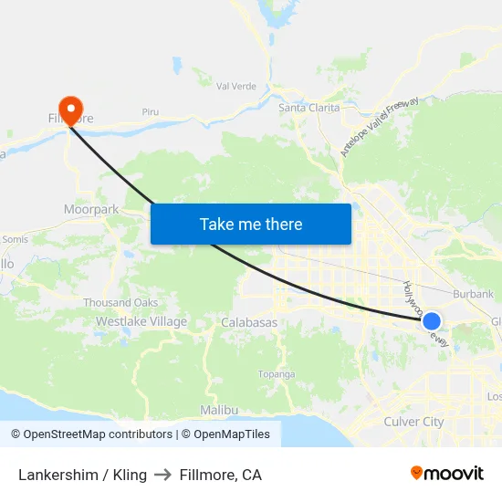 Lankershim / Kling to Fillmore, CA map