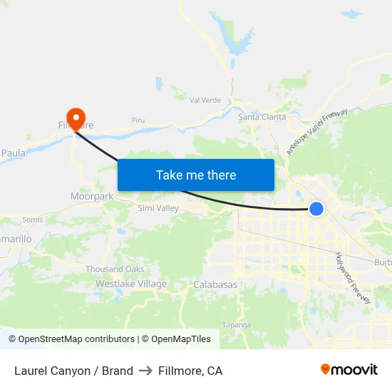 Laurel Canyon / Brand to Fillmore, CA map