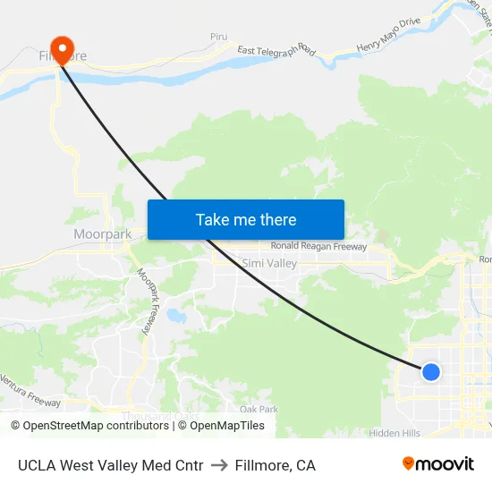 UCLA West Valley Med Cntr to Fillmore, CA map