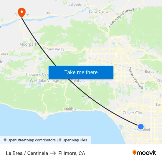La Brea / Centinela to Fillmore, CA map