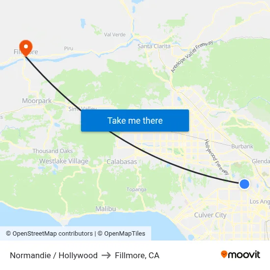 Normandie / Hollywood to Fillmore, CA map