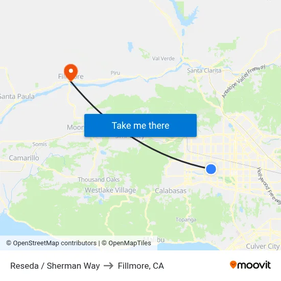 Reseda / Sherman Way to Fillmore, CA map