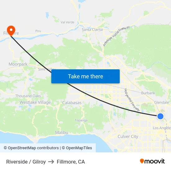 Riverside / Gilroy to Fillmore, CA map