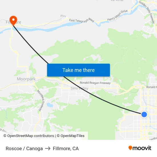 Roscoe / Canoga to Fillmore, CA map