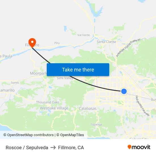 Roscoe / Sepulveda to Fillmore, CA map