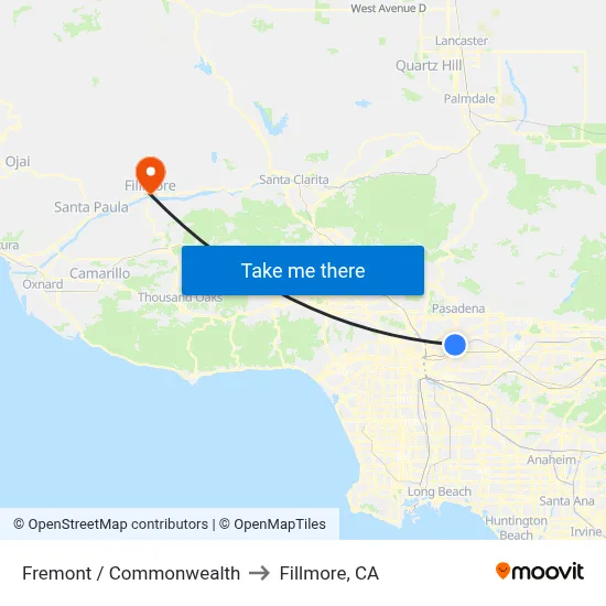 Fremont / Commonwealth to Fillmore, CA map