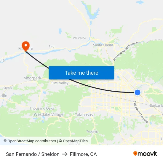 San Fernando / Sheldon to Fillmore, CA map