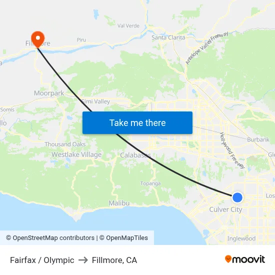 Fairfax / Olympic to Fillmore, CA map