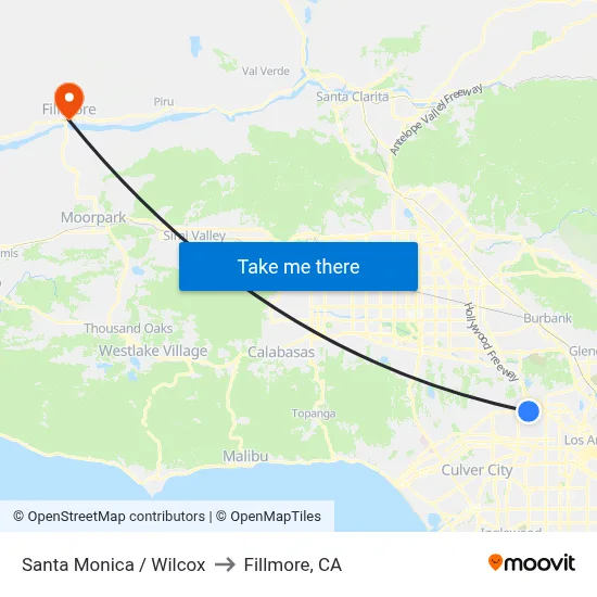 Santa Monica / Wilcox to Fillmore, CA map