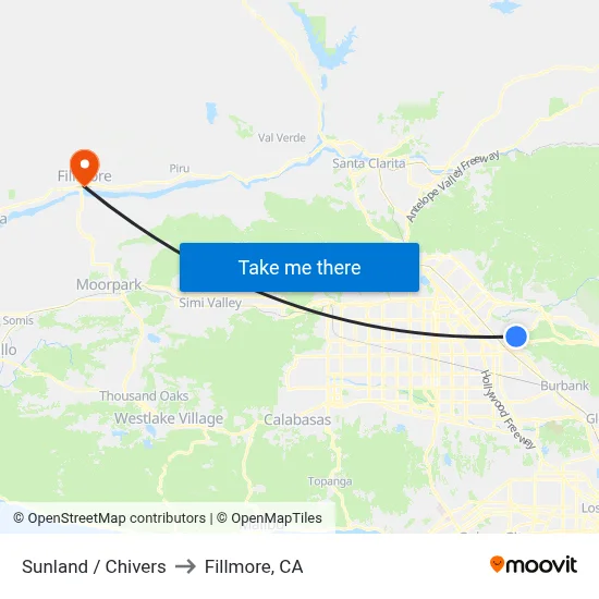 Sunland / Chivers to Fillmore, CA map