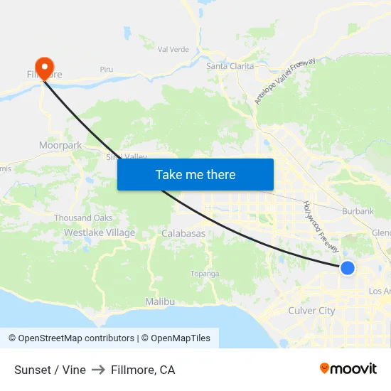 Sunset / Vine to Fillmore, CA map