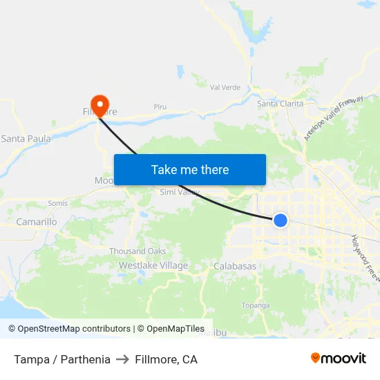 Tampa / Parthenia to Fillmore, CA map