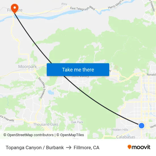 Topanga Canyon / Burbank to Fillmore, CA map