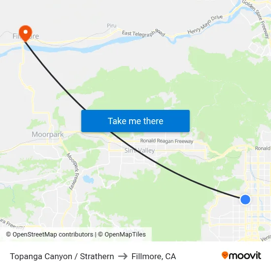 Topanga Canyon / Strathern to Fillmore, CA map